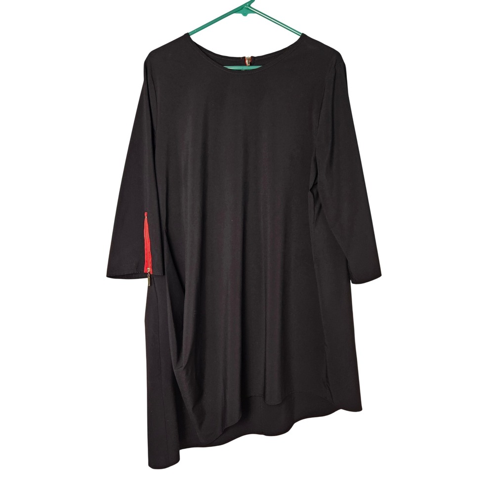 IC‎ by Connie K Asymmetrical Drape Black Zippers Dress Womens Large